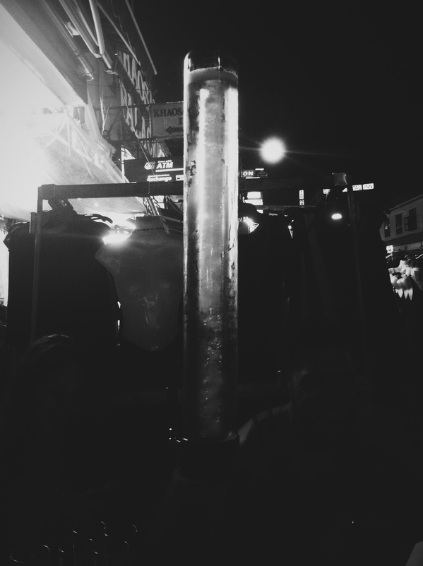 Black and White Photograph a Beer Tower at a Bar on Khao San Road.